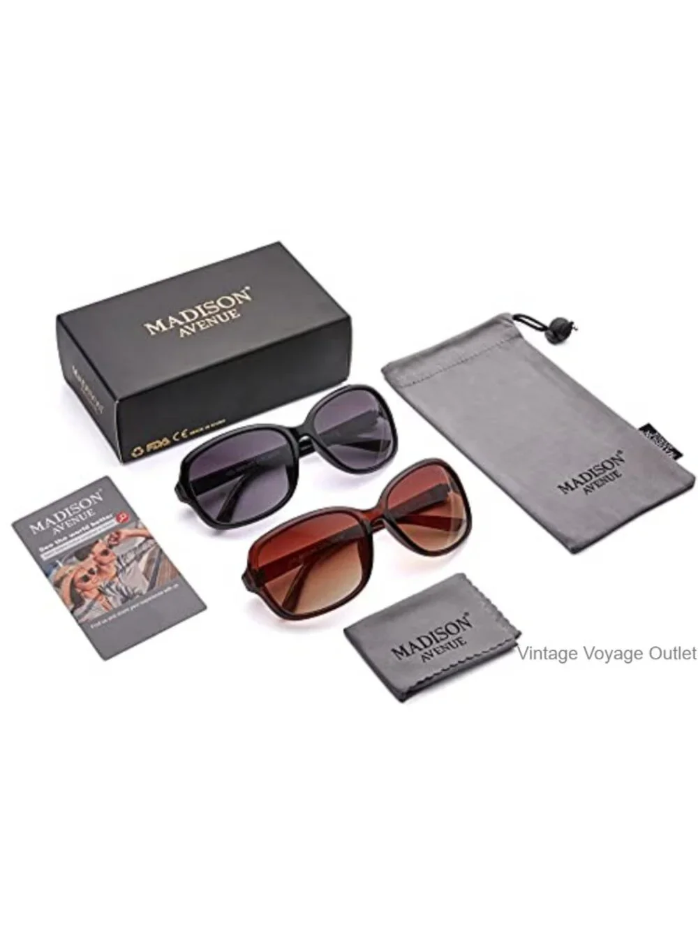 Vintage Square Sunglasses for Women 2-Pack UV400 Protection